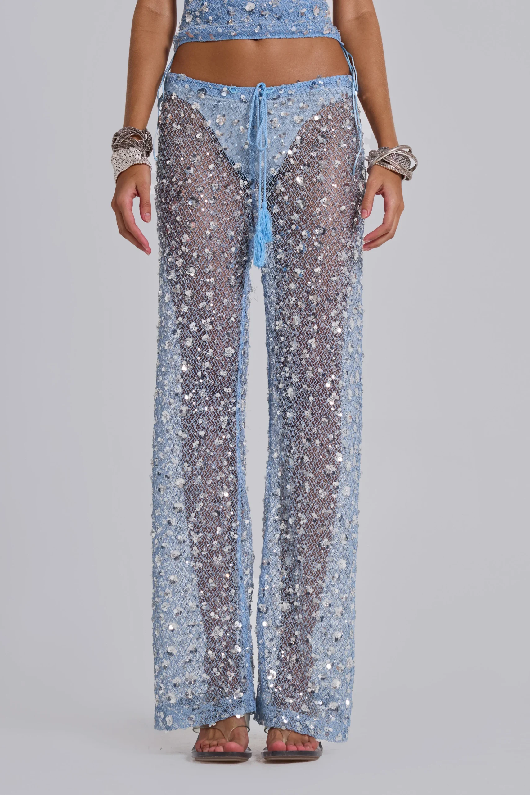 Deva Sequin Knit Trousers in Sky