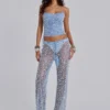Deva Sequin Knit Trousers in Sky