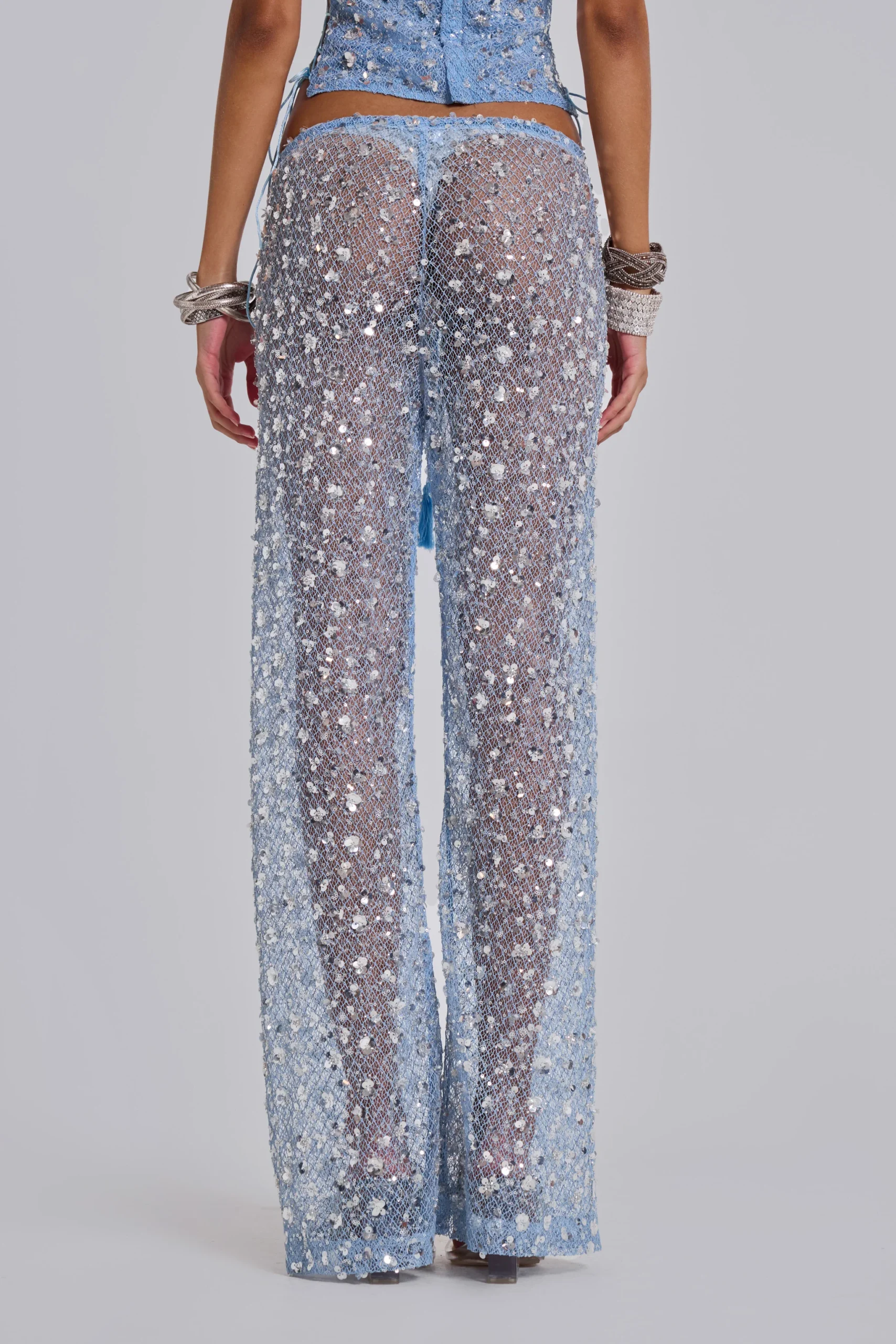 Deva Sequin Knit Trousers in Sky
