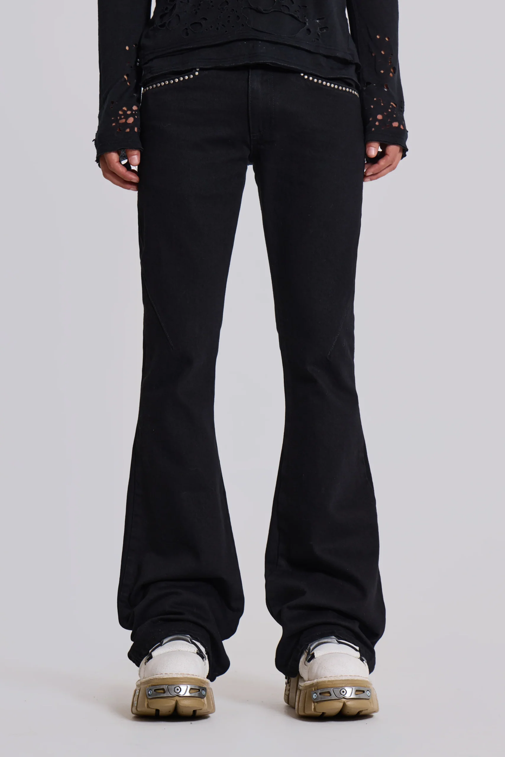 Jet Black Studded Drift Bootcut Jeans