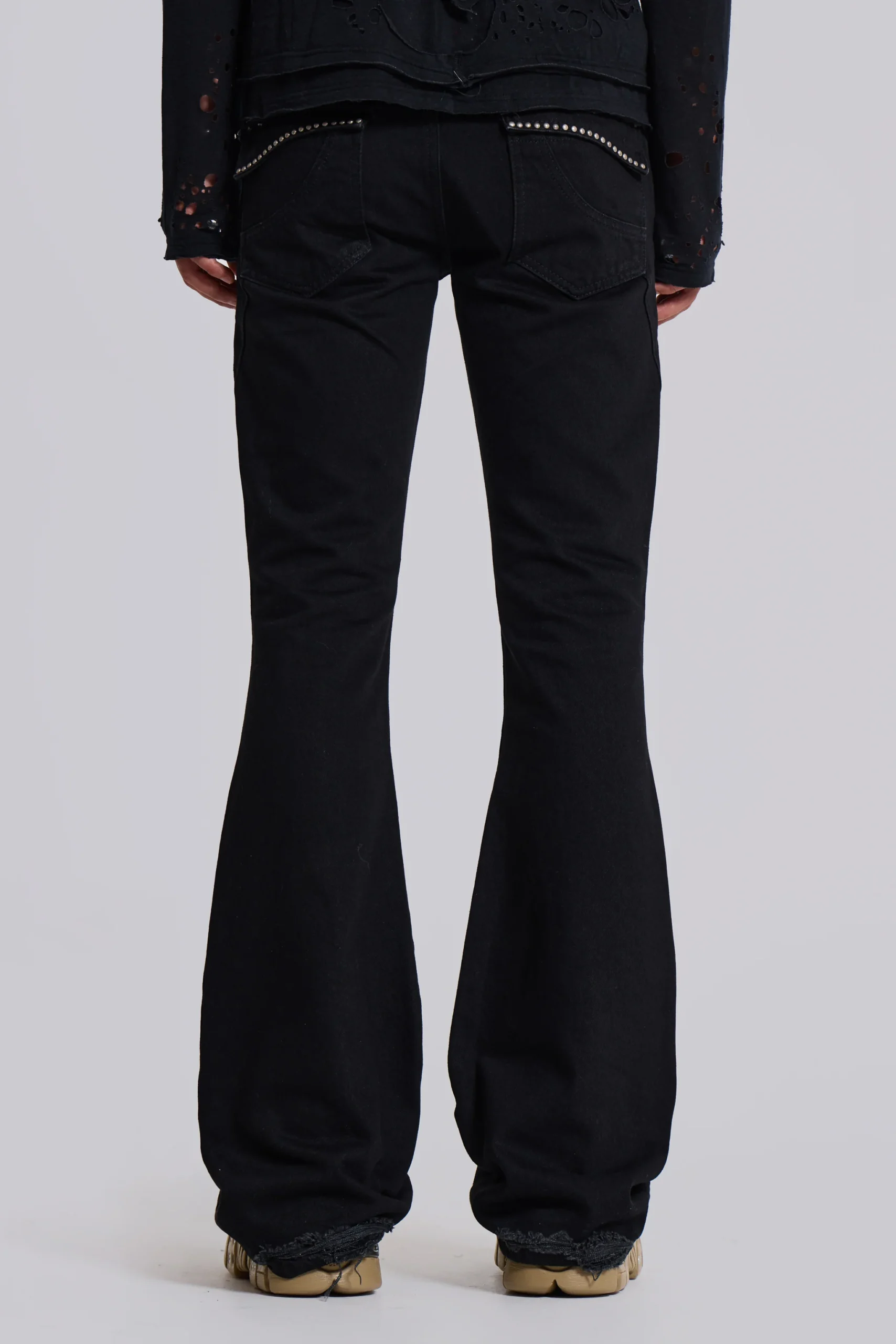 Jet Black Studded Drift Bootcut Jeans