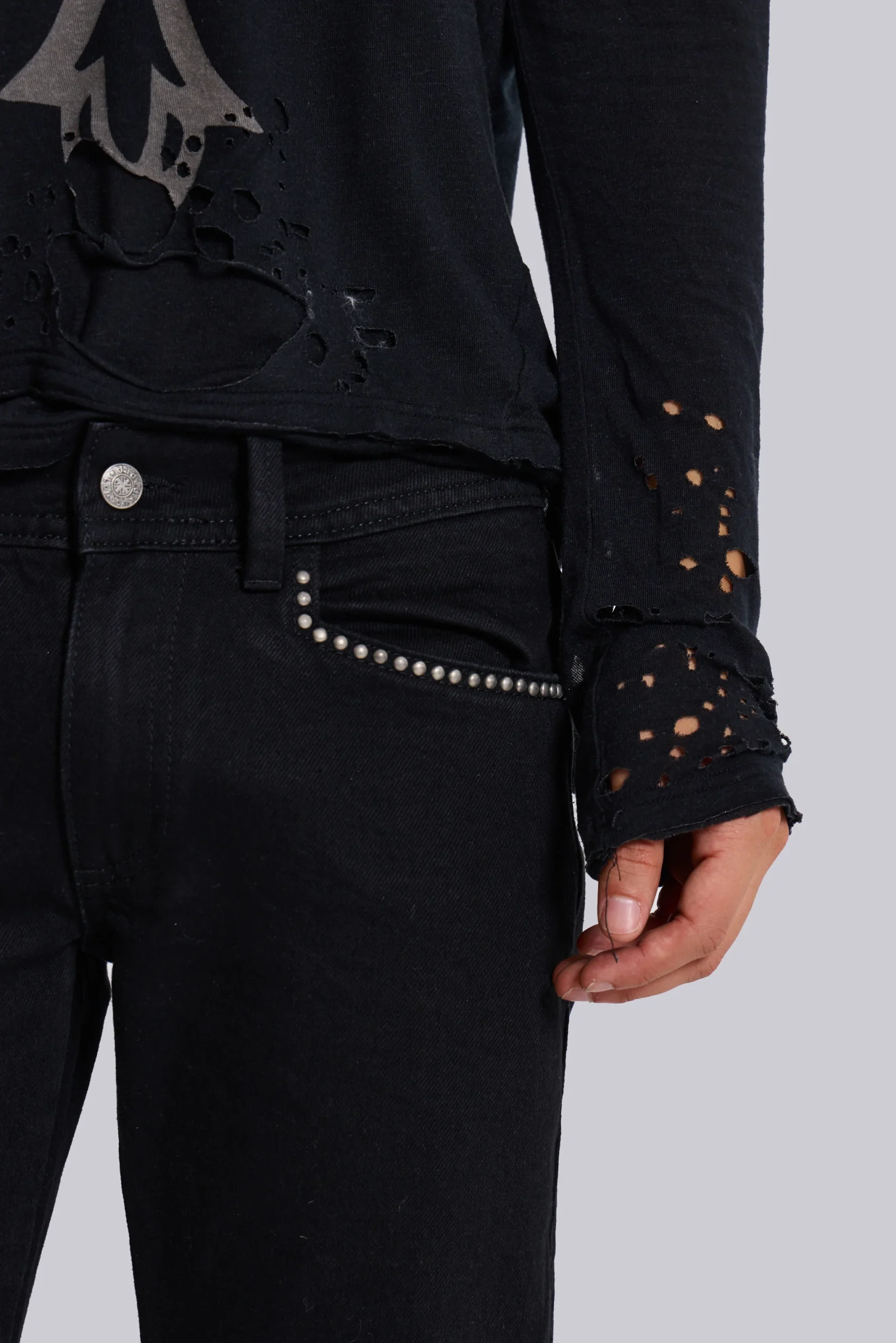Jet Black Studded Drift Bootcut Jeans