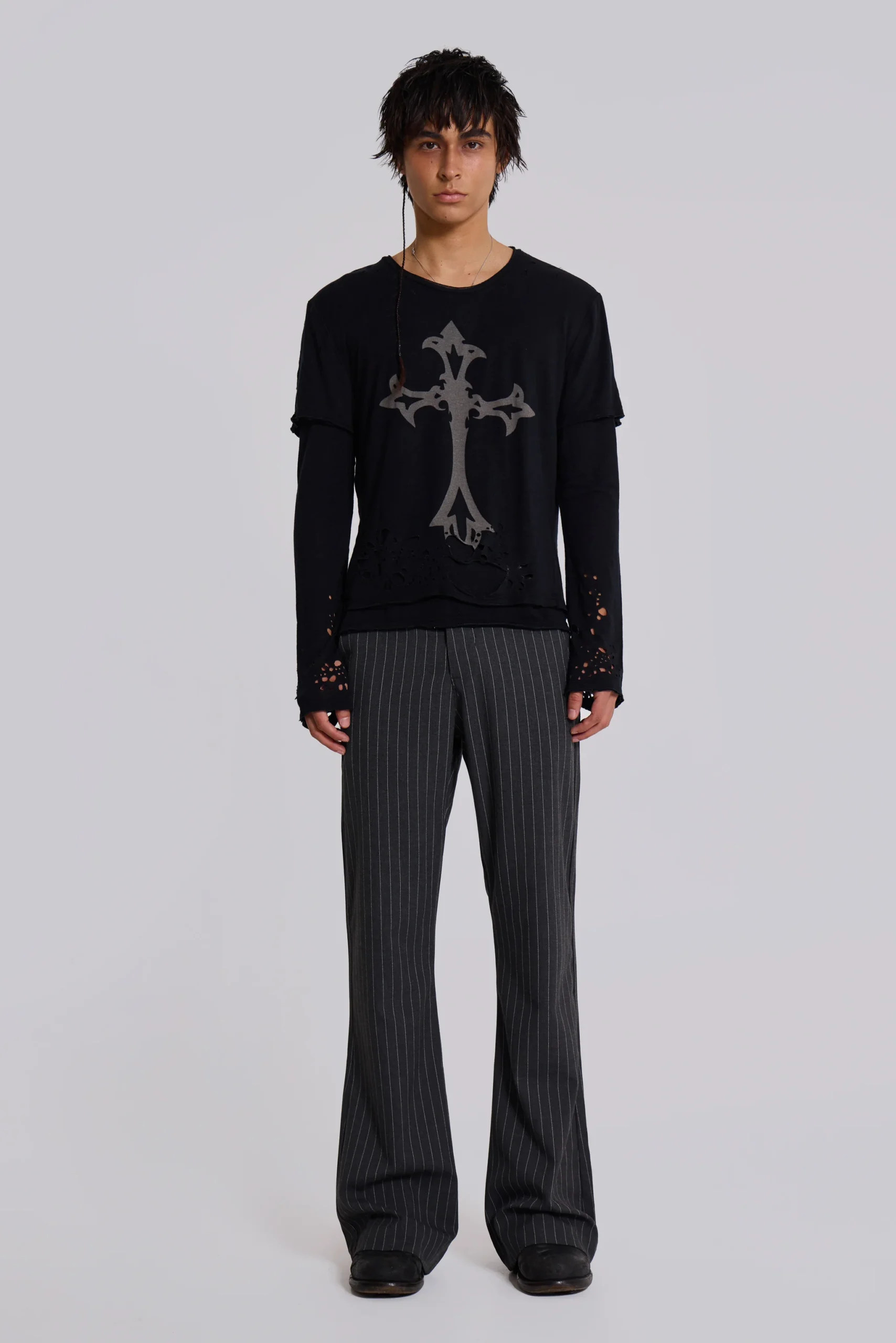 10030-grey-pinstripe-stacked-bootcut-suit-pants-3.webp Grey Pinstripe Stacked Bootcut Suit Pants