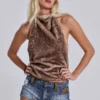 Faux Fur Zene Backless Top