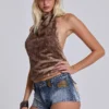 Faux Fur Zene Backless Top