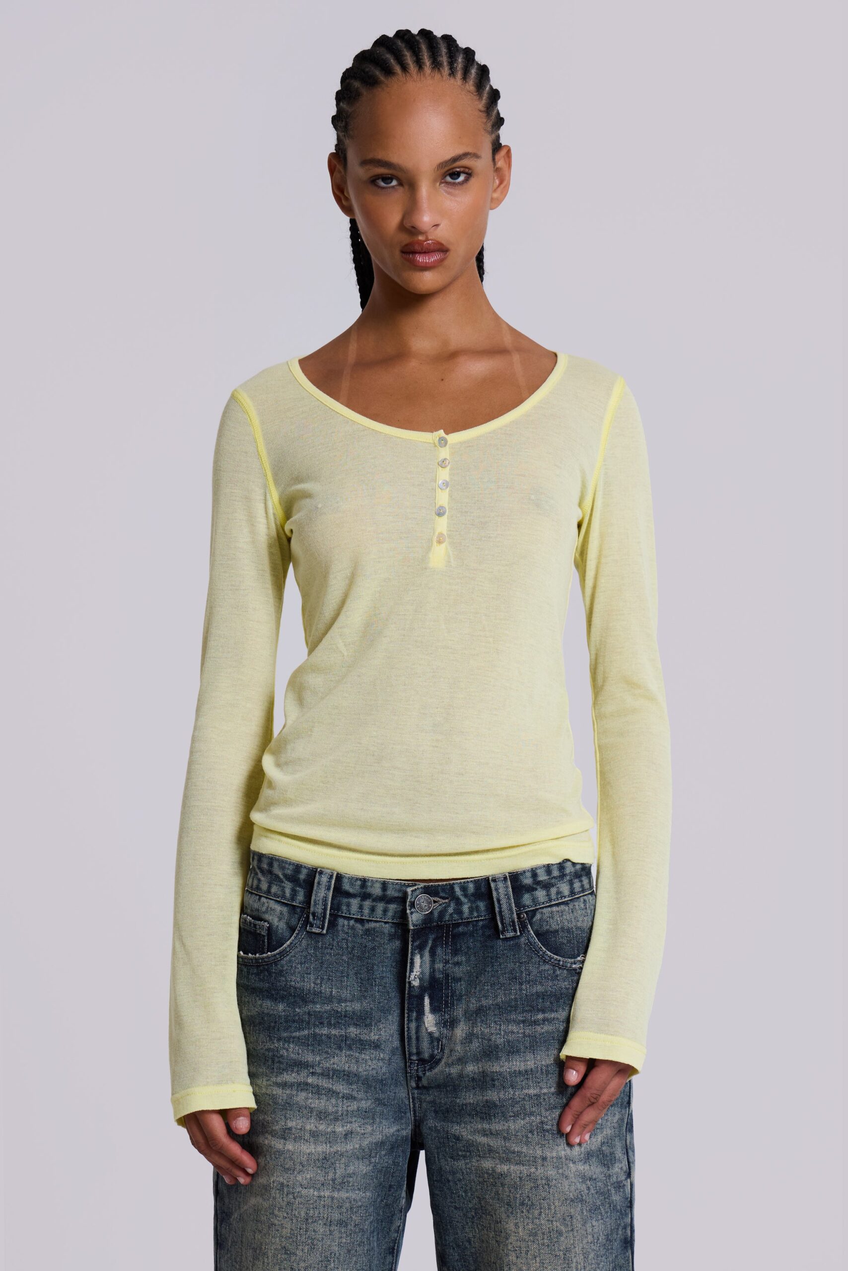 1041-sheer-henley-top-in-buttercup-9.jpg Sheer Henley Top in Buttercup