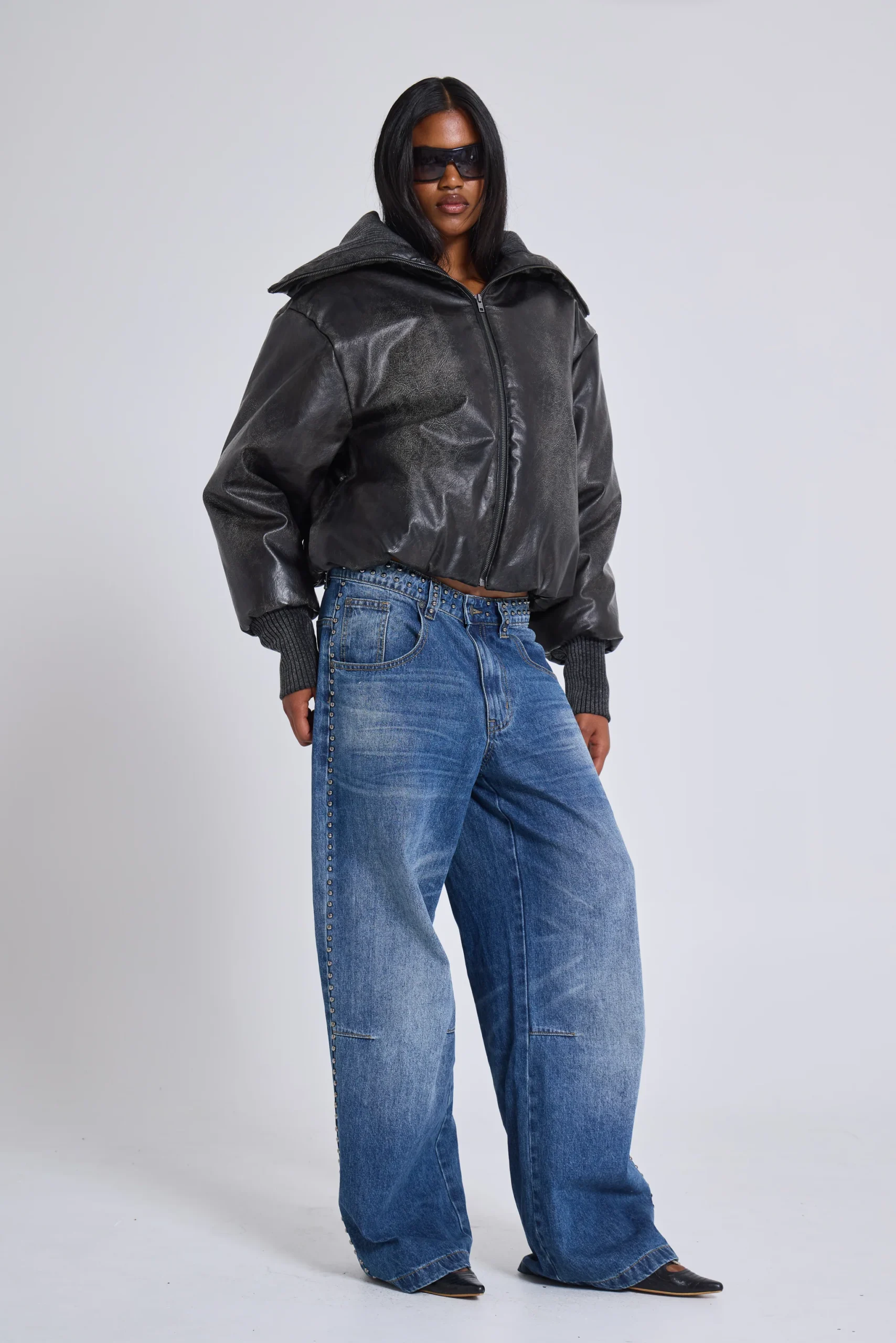 Nailed Studded Colossus Jeans in Mid Blue Wash