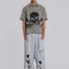 Distressed Grey Marl Baggy Monster Joggers