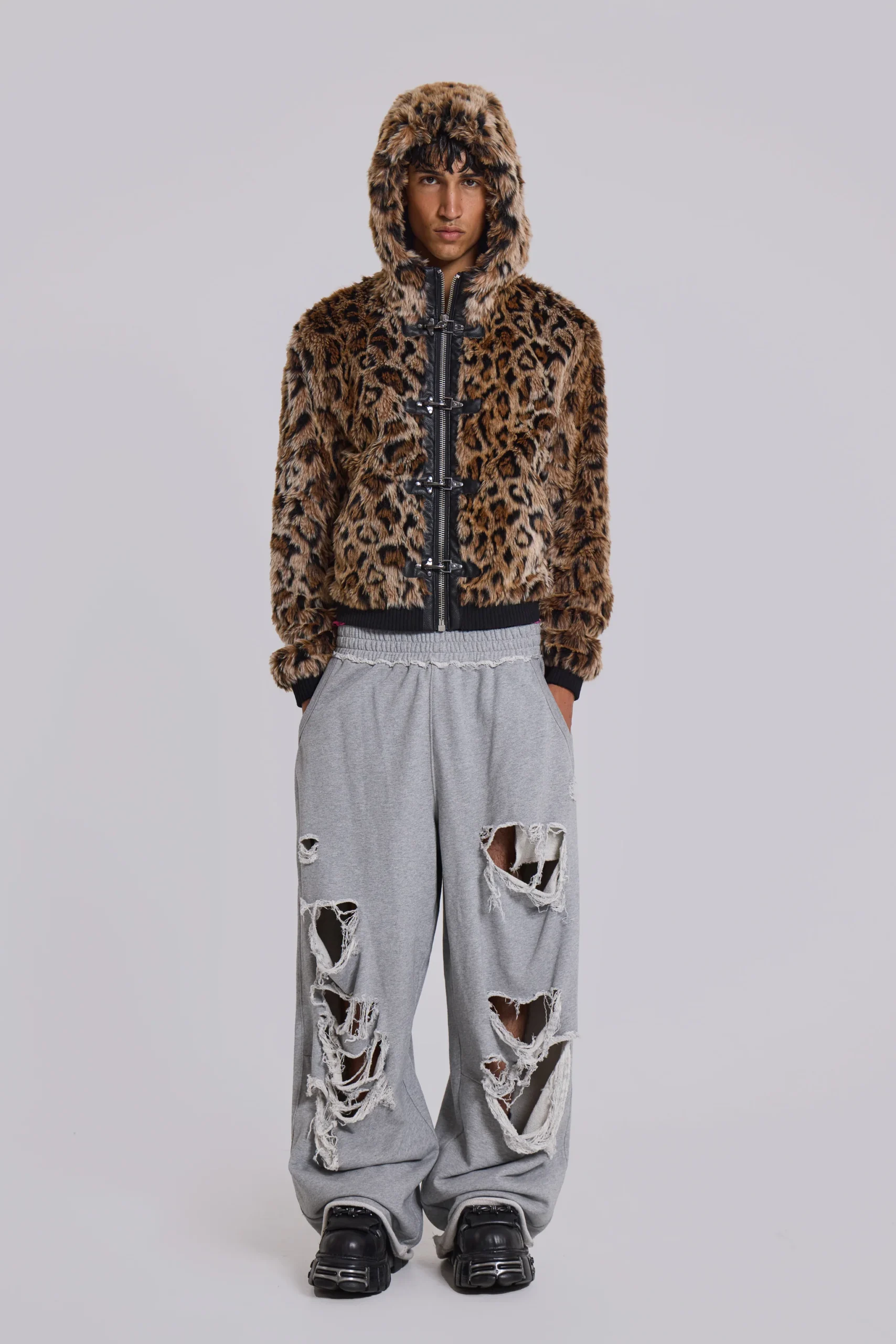 Distressed Grey Marl Baggy Monster Joggers