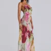 Dahlia Hand-Beaded Backless Chiffon Maxi Dress in Rosa