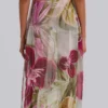 Dahlia Hand-Beaded Backless Chiffon Maxi Dress in Rosa