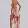 Dahlia Hand-Beaded Backless Chiffon Maxi Dress in Rosa