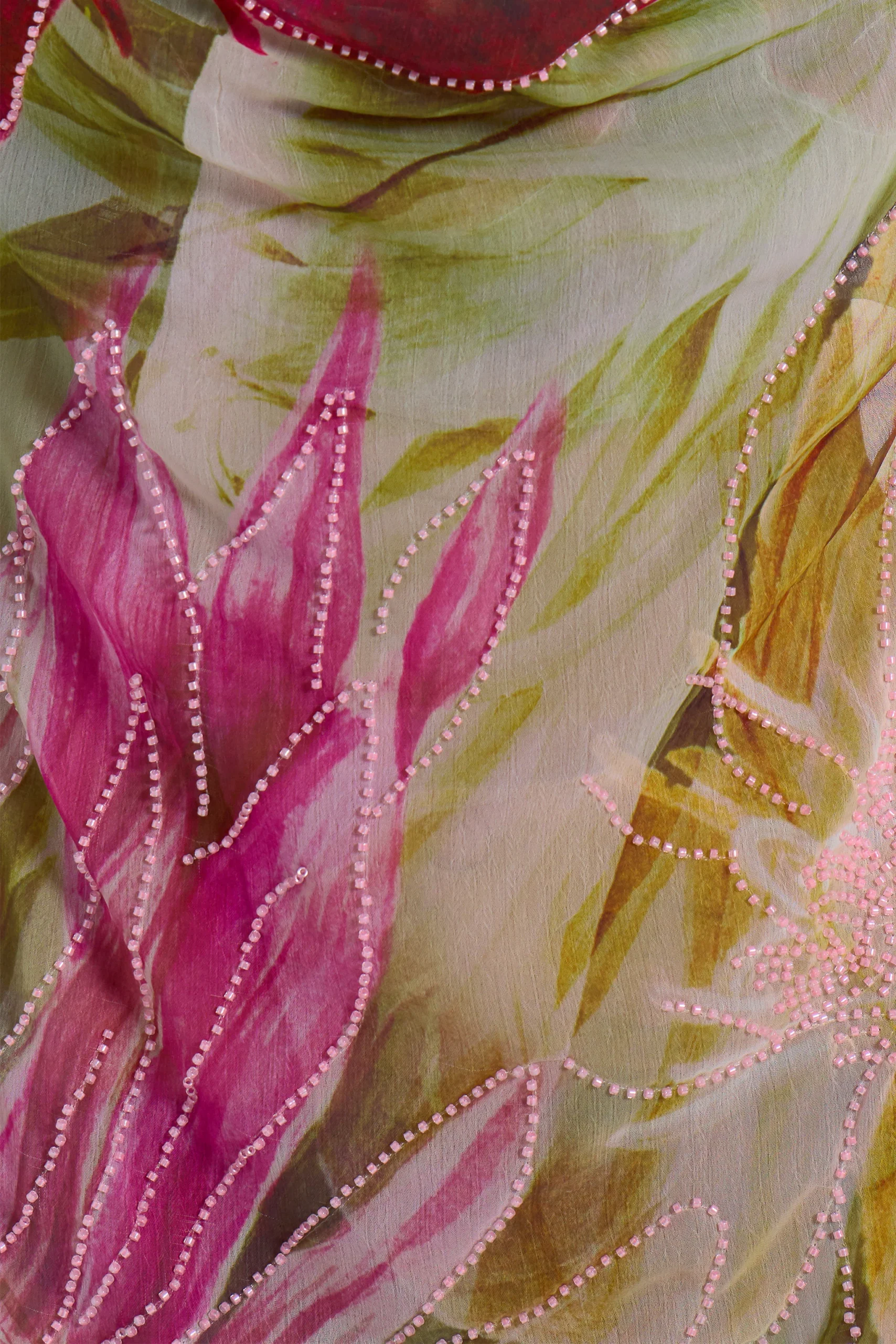 Dahlia Hand-Beaded Backless Chiffon Maxi Dress in Rosa