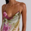Dahlia Hand-Beaded Backless Chiffon Maxi Dress in Rosa