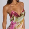 Dahlia Hand-Beaded Backless Chiffon Maxi Dress in Rosa