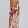 Dahlia Hand-Beaded Backless Chiffon Maxi Dress in Rosa
