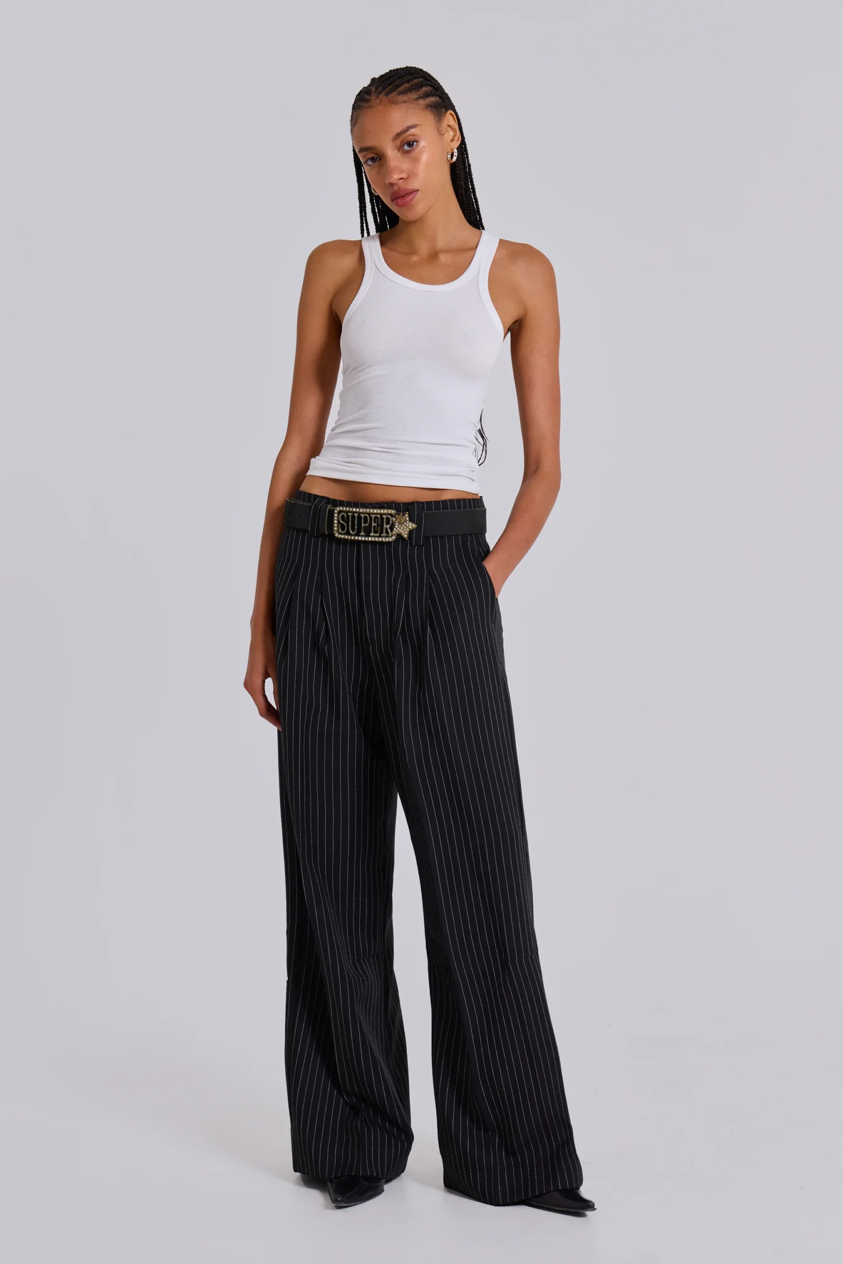 Black Pinstripe Goliath Suit Pants
