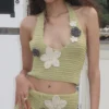 Vine Crochet Plunge Top With Flower Detail