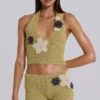 Vine Crochet Plunge Top With Flower Detail