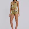 Vine Crochet Plunge Top With Flower Detail