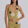 Vine Crochet Plunge Top With Flower Detail