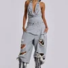 Distressed Grey Marl Baggy Monster Joggers