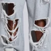Distressed Grey Marl Baggy Monster Joggers