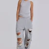 Distressed Grey Marl Baggy Monster Joggers