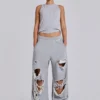 Distressed Grey Marl Baggy Monster Joggers