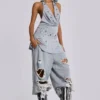 Distressed Grey Marl Baggy Monster Joggers