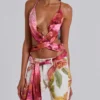 Ayla Satin Backless Plunge Wrap Top In Rosa