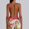 Ayla Satin Backless Plunge Wrap Top In Rosa