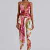 Ayla Satin Backless Plunge Wrap Top In Rosa