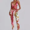 Ayla Satin Backless Plunge Wrap Top In Rosa