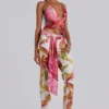 Ayla Satin Backless Plunge Wrap Top In Rosa