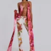 Ayla Satin Backless Plunge Wrap Top In Rosa