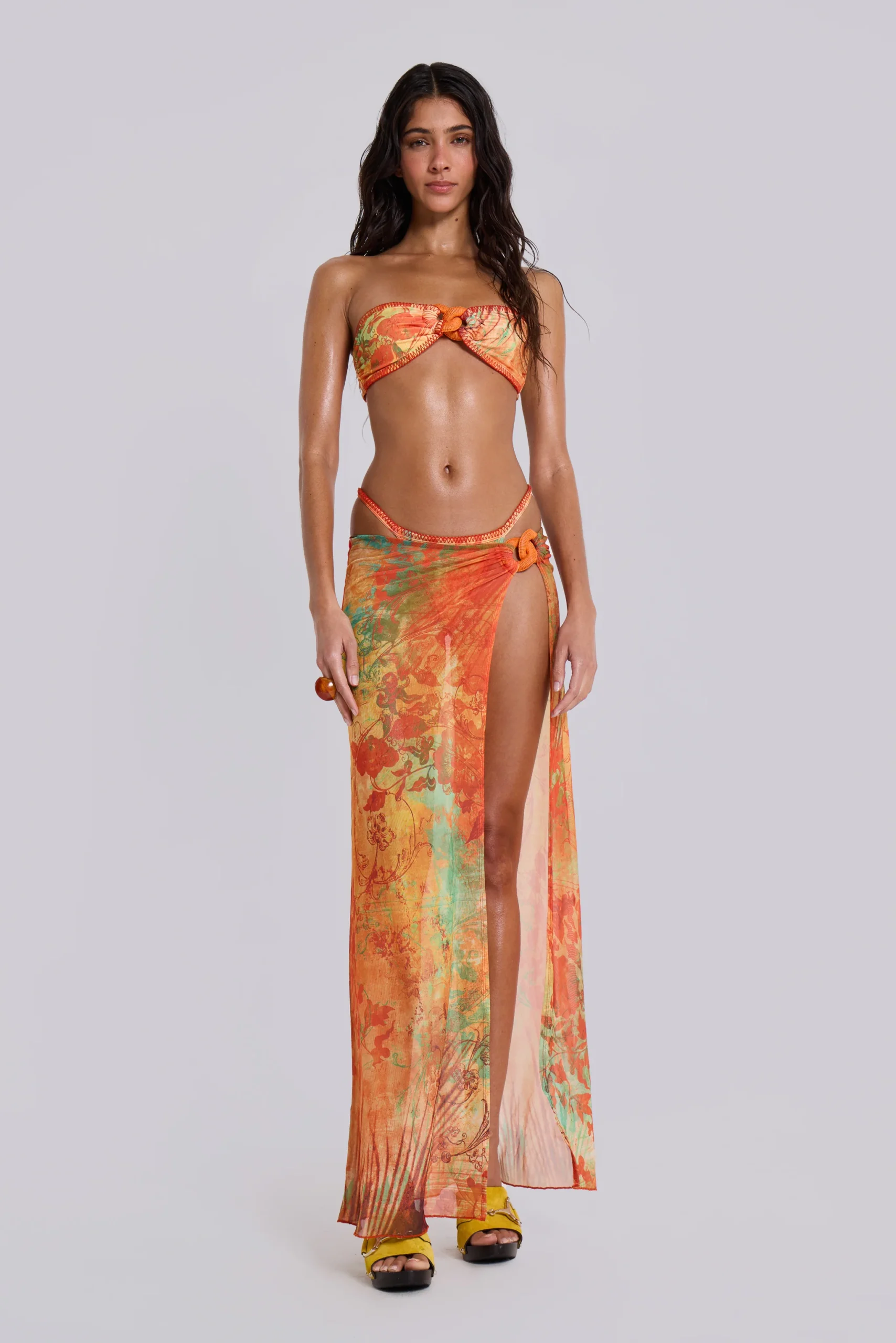 Mari Whipstitch Bandeau Bikini Top With Rattan Trim