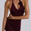 Alira Knit Flower Halter Plunge Mini Dress