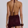 Alira Knit Flower Halter Plunge Mini Dress