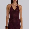 Alira Knit Flower Halter Plunge Mini Dress