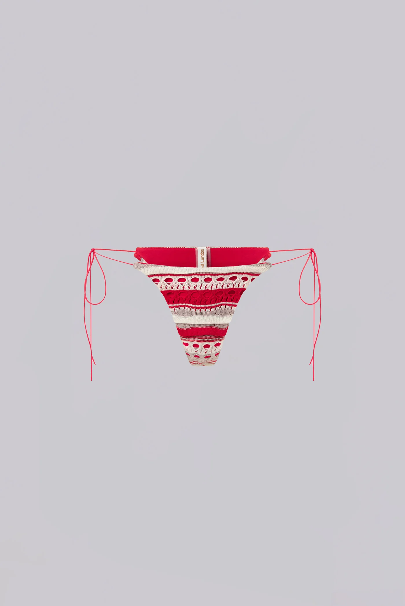 Cata Red Stripe Micro Ruffle Knit Bikini Bottoms