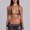 Adrenaline Metallic Studded Micro Triangle Bikini Top