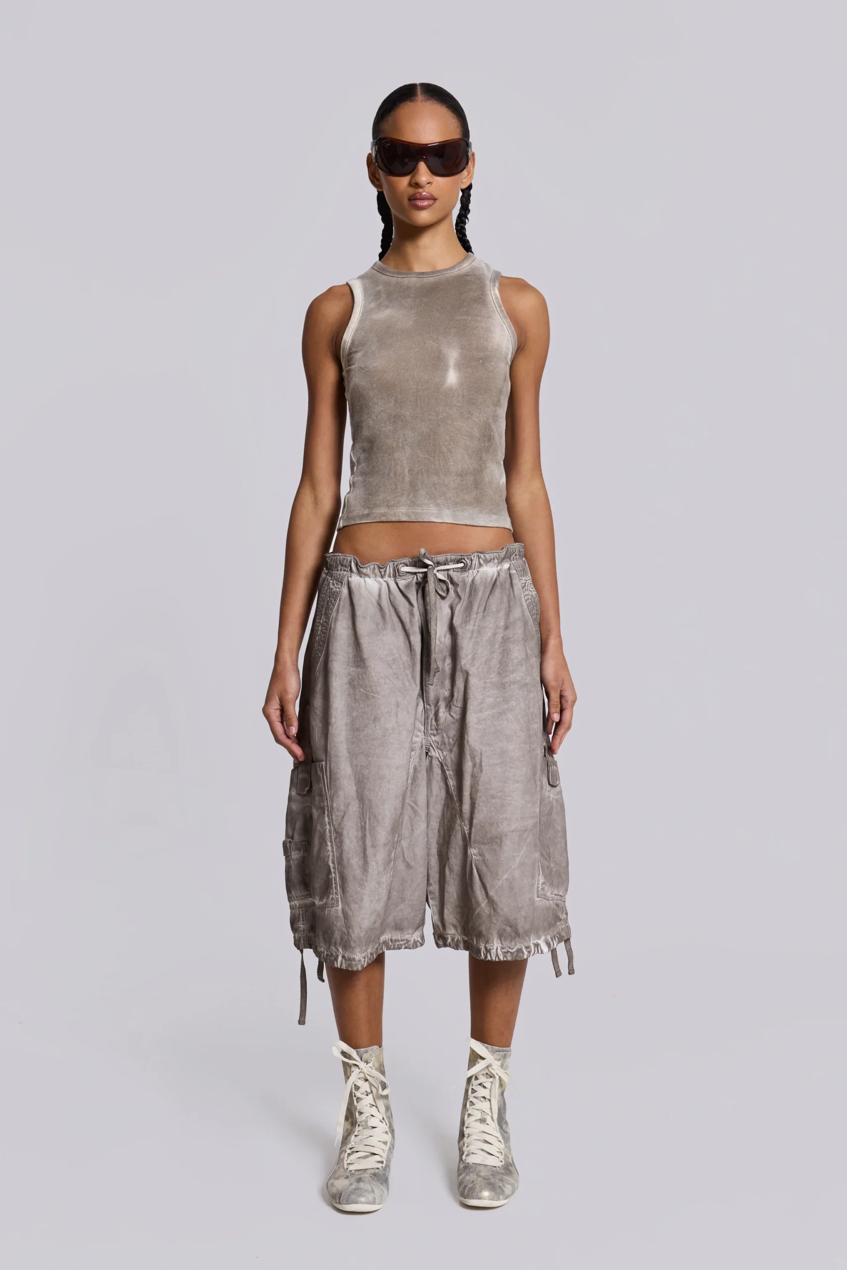 Stone Oil Wash Parachute Shorts