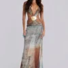 Vida Backless Maxi Dress With Shell Trim in Marine