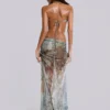Vida Backless Maxi Dress With Shell Trim in Marine