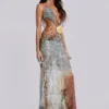 Vida Backless Maxi Dress With Shell Trim in Marine