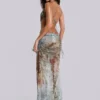 Vida Backless Maxi Dress With Shell Trim in Marine