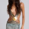 Vida Backless Maxi Dress With Shell Trim in Marine