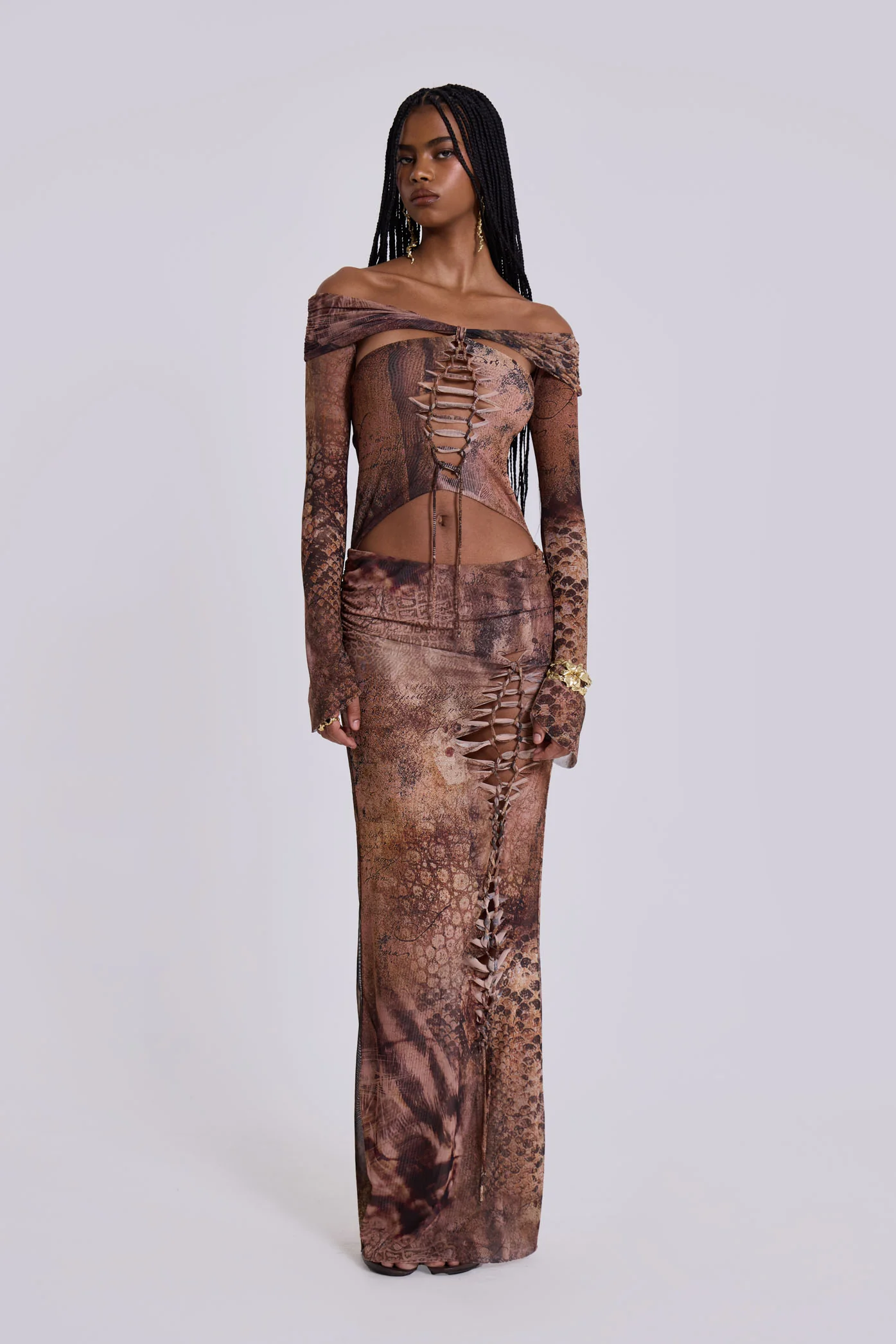 Dahna Macrame Mesh Maxi Dress