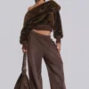 316 Off The Shoulder Fur Jumper in Brown